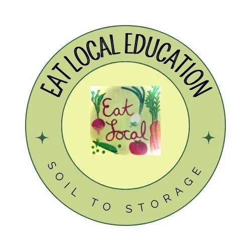 Eat Local Education logo with the tagline 'Soil to Storage' emphasizing simple gardening and local food production.