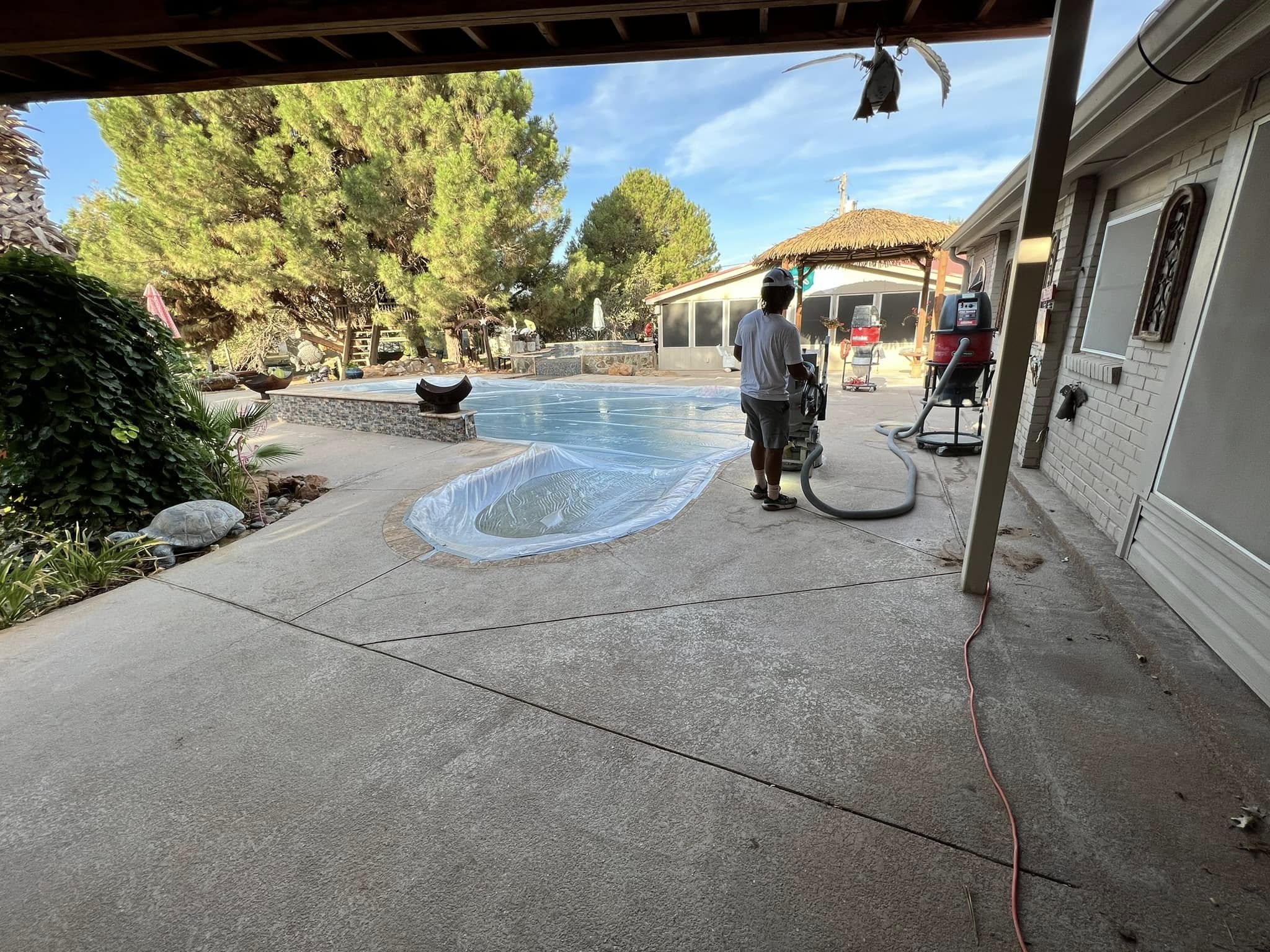 cracked pool deck concrete before coating in Odessa, TX