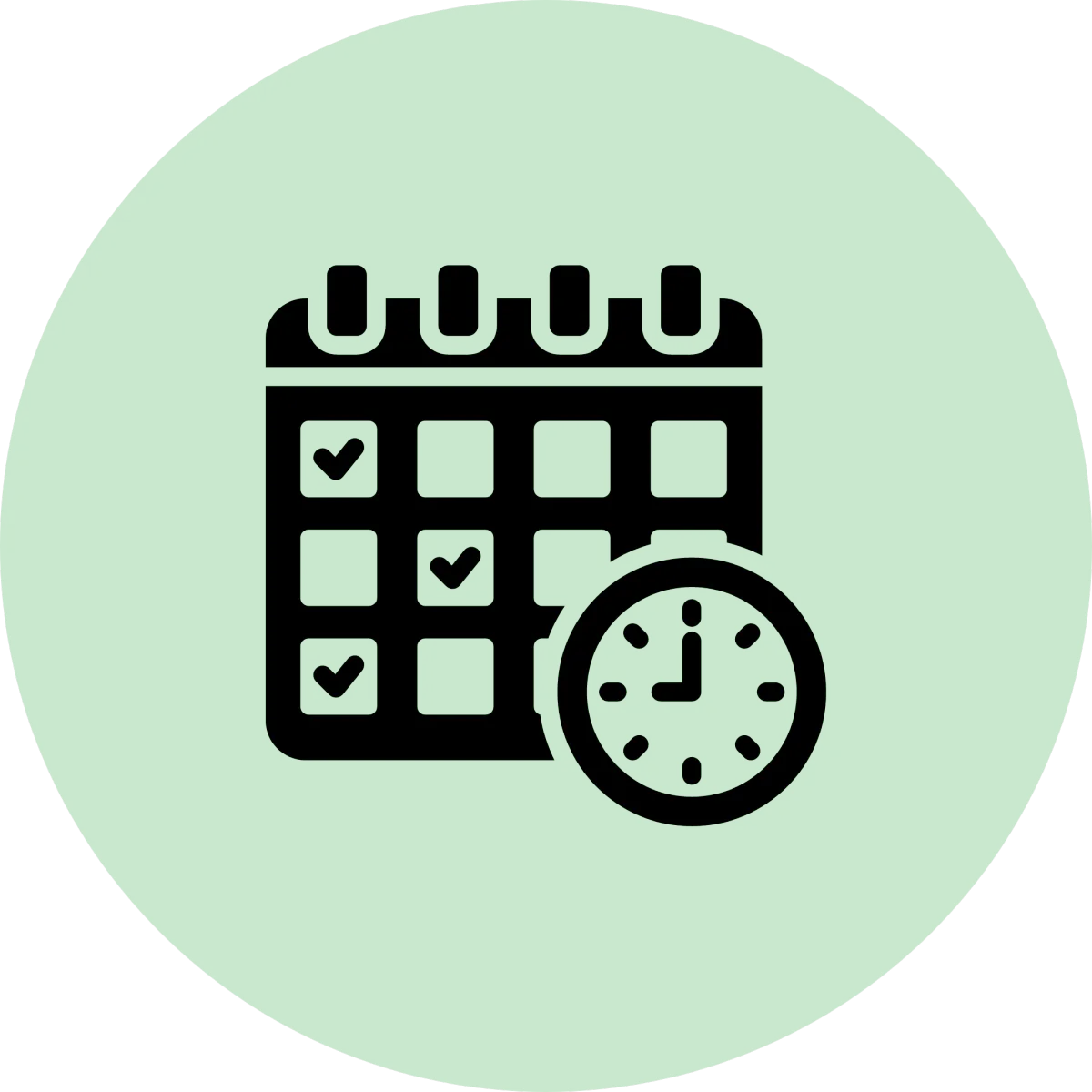 Icon of a calendar and clock for flexible scheduling.