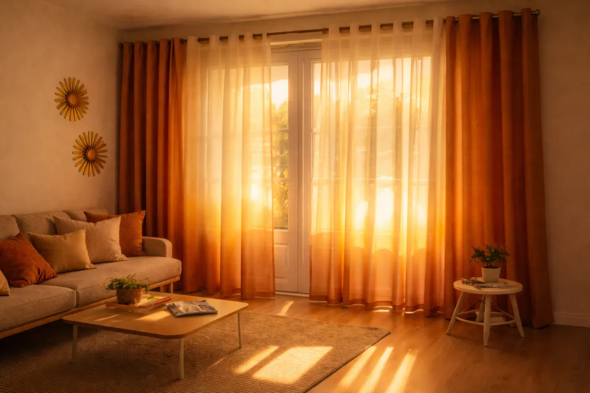 Warm modern interior featuring Indian woven textiles and a handloom—craftsmanship and warmth without unrelated people