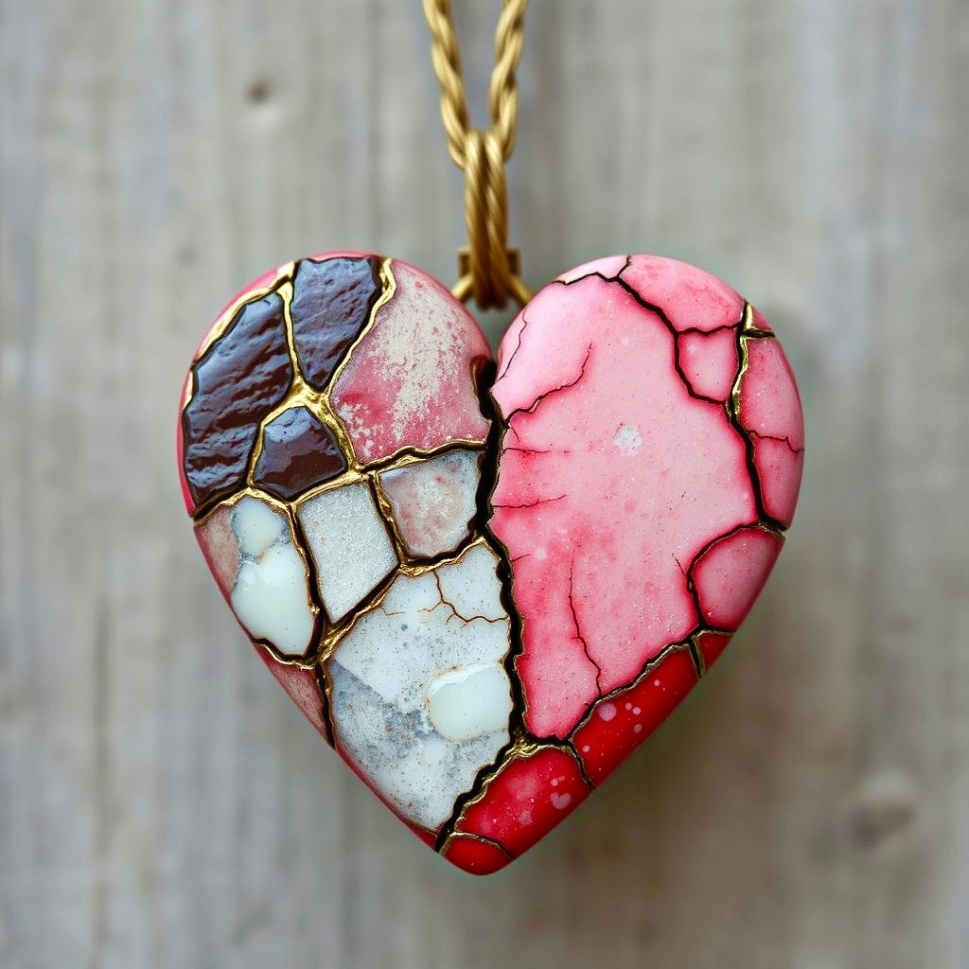 Kinsugi heart - broken places repaired with gold