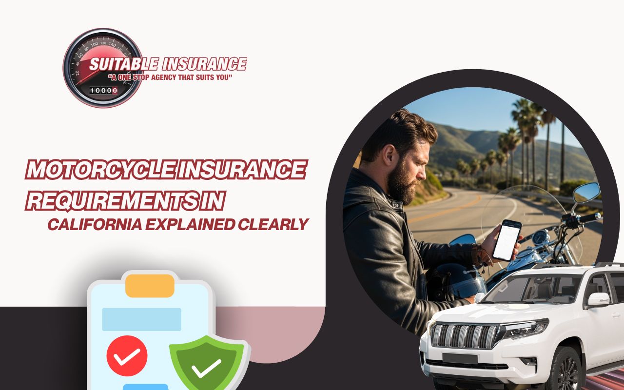 Rider reviewing motorcycle insurance requirements in California