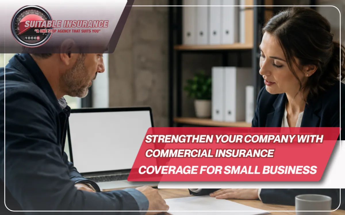 Small business owner reviewing commercial insurance coverage options