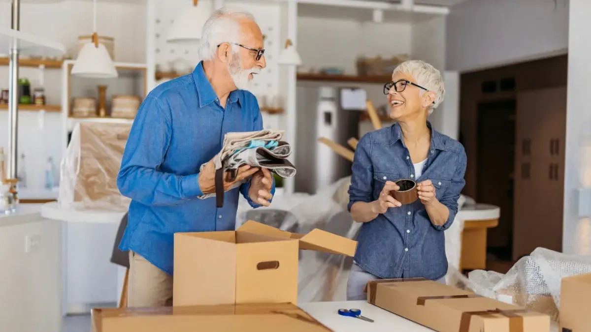 Senior couple moving