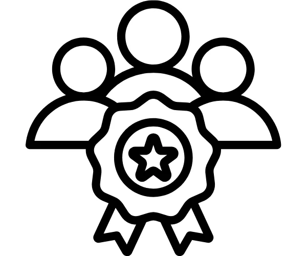 People in a team being awarded a rosette with a star in the centre