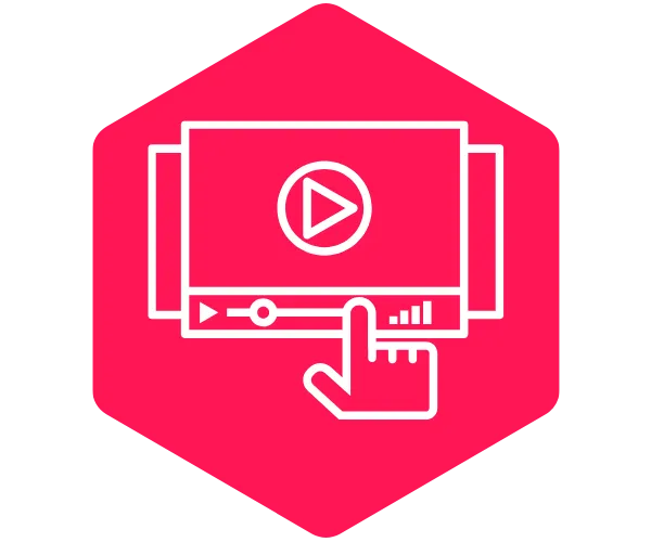 Expert SaaS training for monday.com certified online training depcted by icon with hand pointing at screens showing a video 