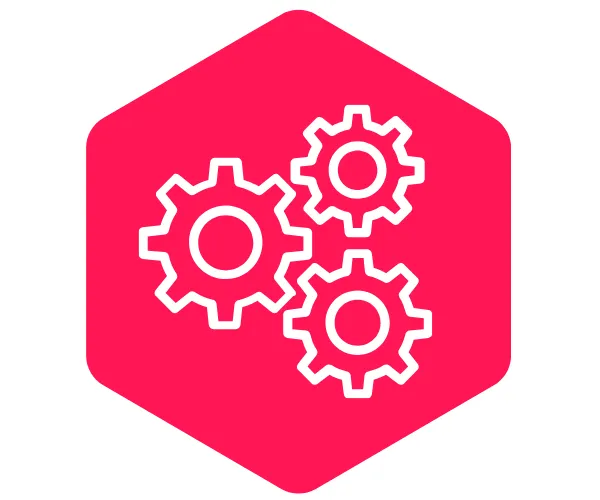 Integrated technology solutions for core business functions depicted by three cogs icon