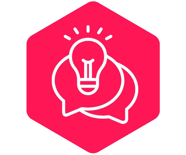 Monday.com Service consulting to improve efficiency shown by two speech bubbles and lightbulb idea icon