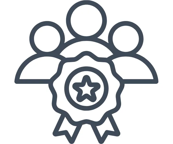 Team of people with rosette to show certified training