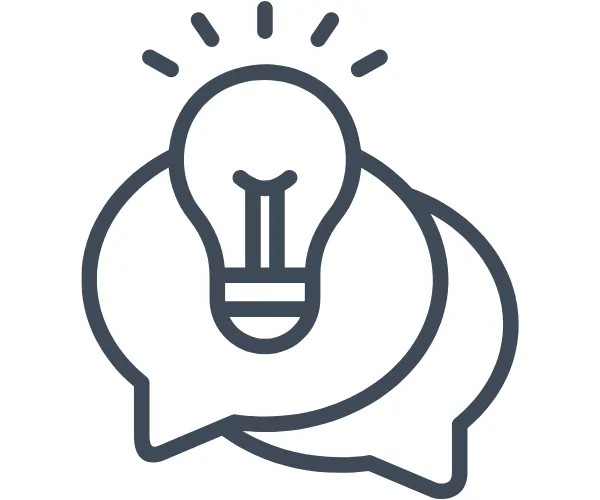 Trusted SaaS tool consultants designing, building and implementing tech tools like Monday.com for maximum ROI from the platforms shown by icon with speech bubbles and lightbulb