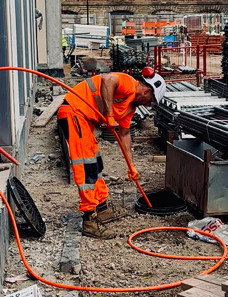 Plumber with customer in the bathroom