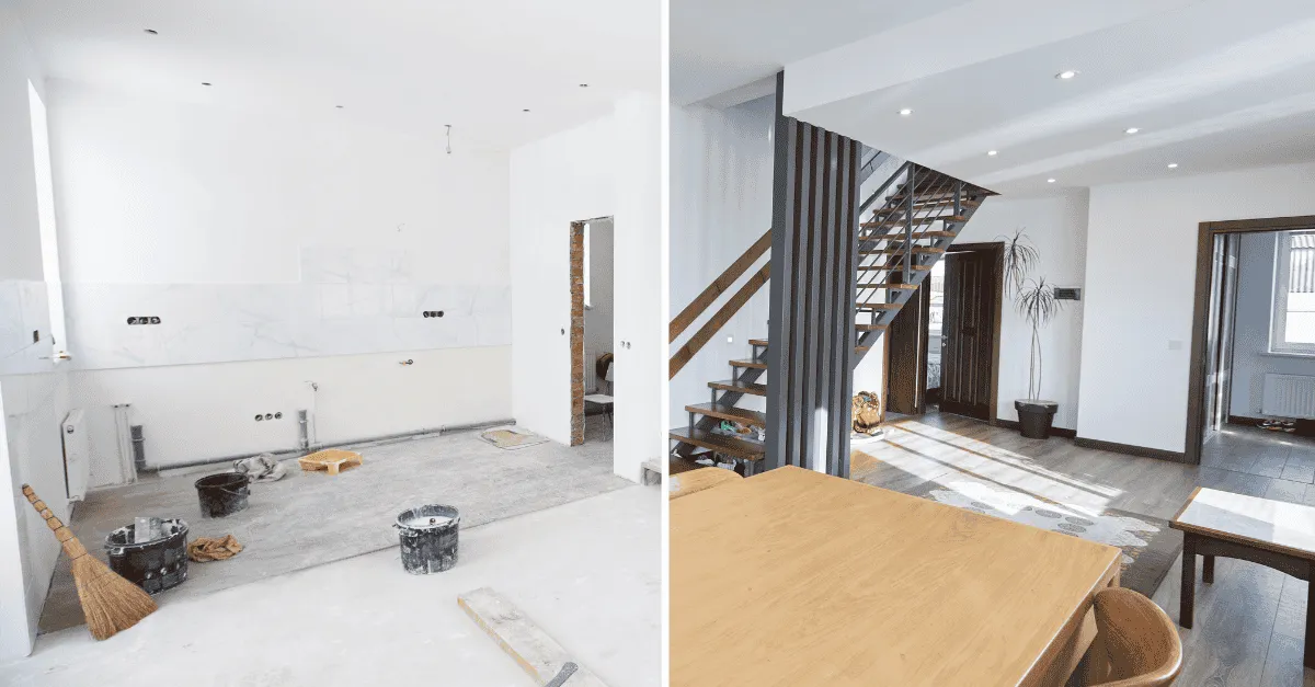 before and after of a contemporary lounge