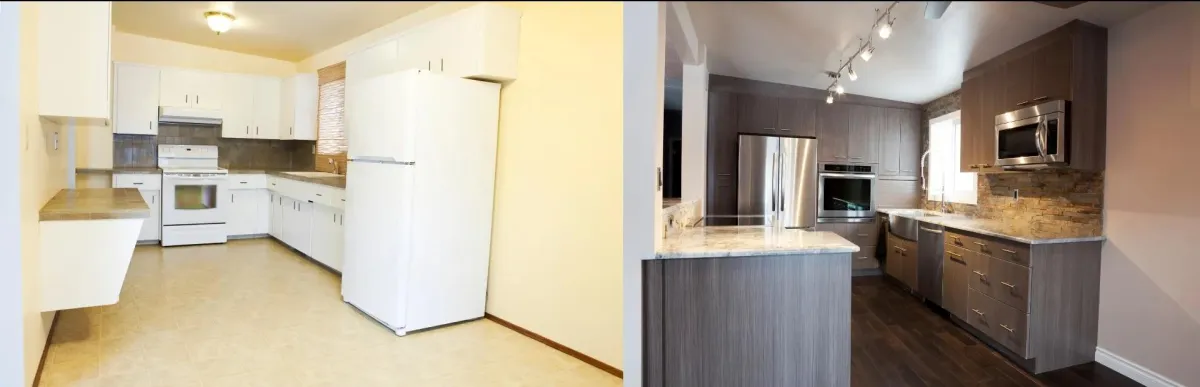 kitchen before and after renovation by JMS Developers Inc