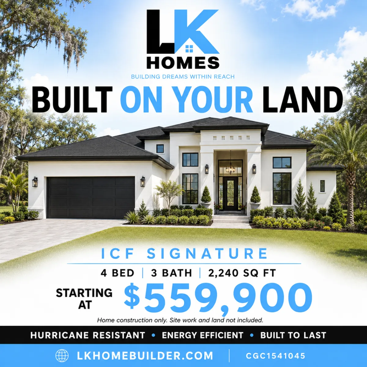 ICF block wall being poured for a custom home in Florida