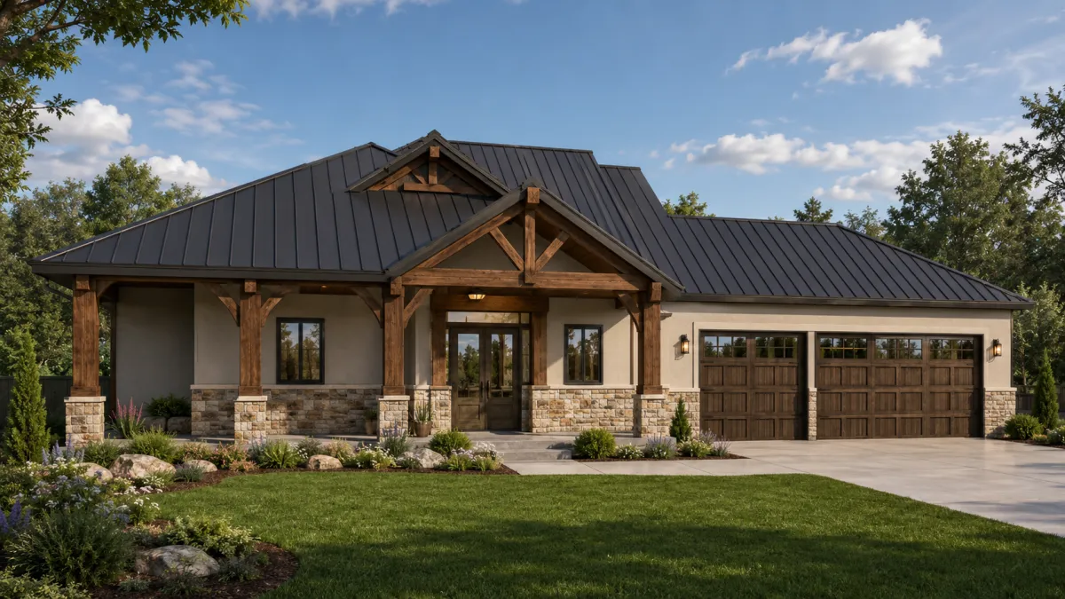 Model Three engineered steel frame home with metal roof
