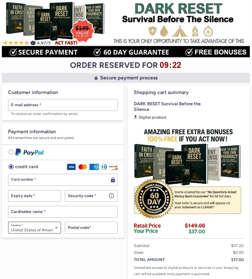 dark reset order page