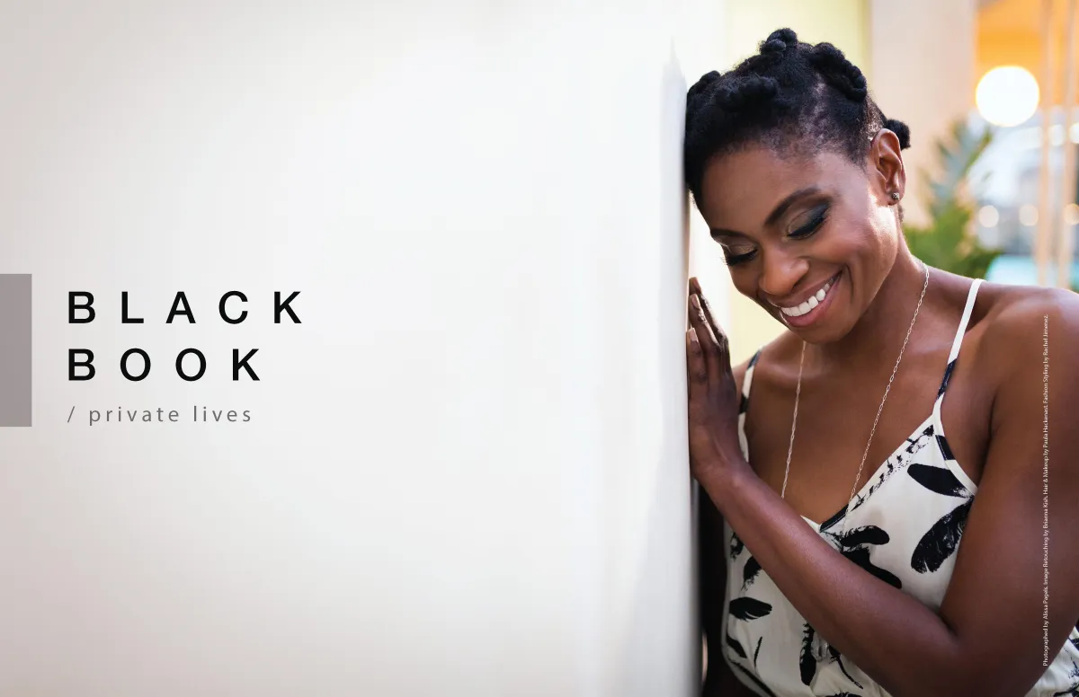 deep skin toned actress hair and makeup styled for photoshoot