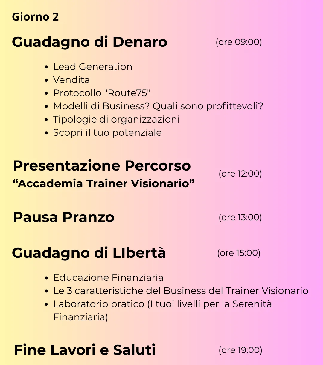 Programma della seconda giornata di corso