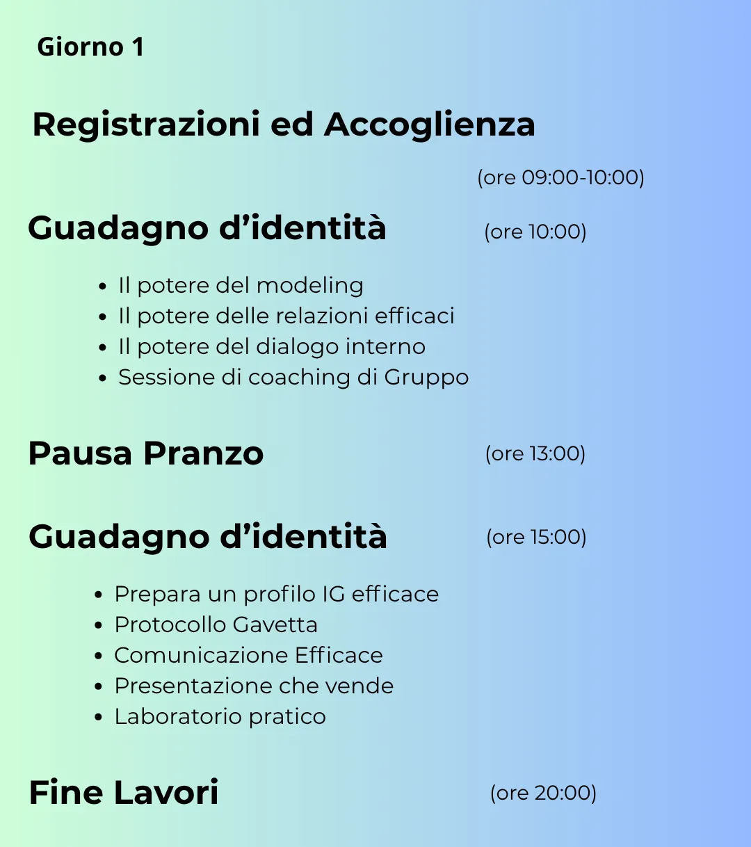 Programma della prima giornata di corso