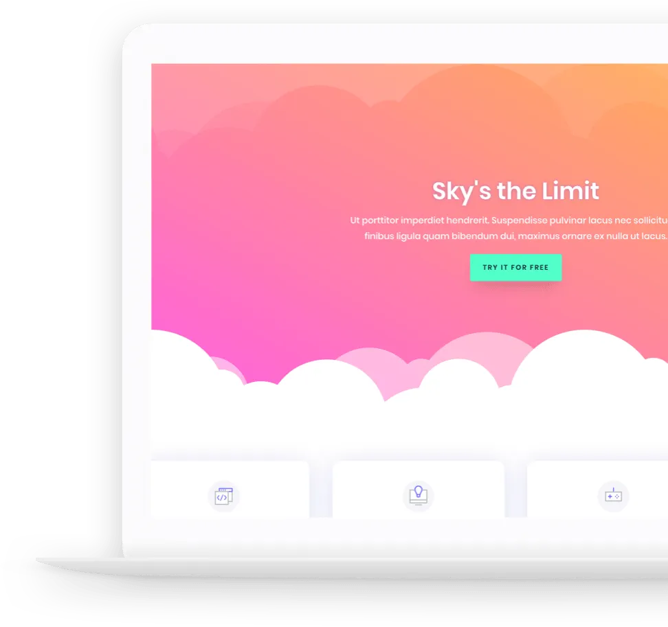 Recent work section showcasing a laptop screen with a vibrant gradient design, highlighting website design and development services