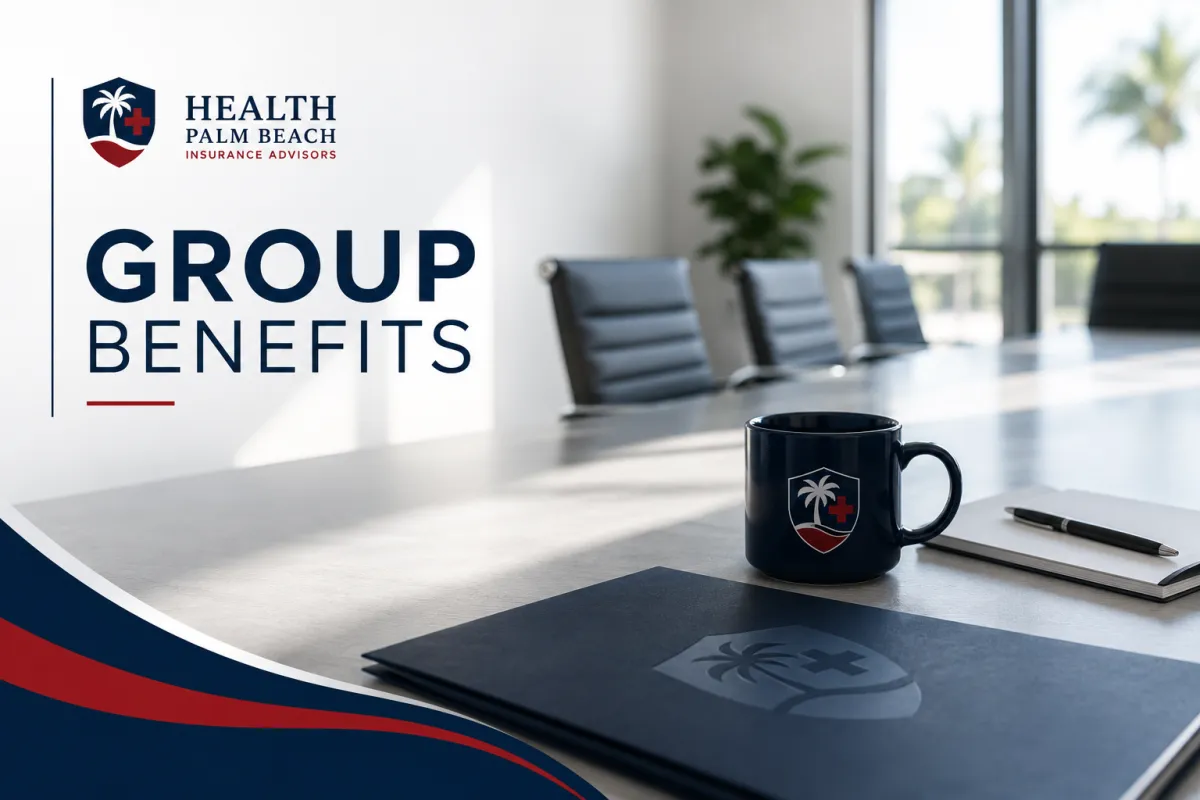 Group health benefits materials in a business conference room