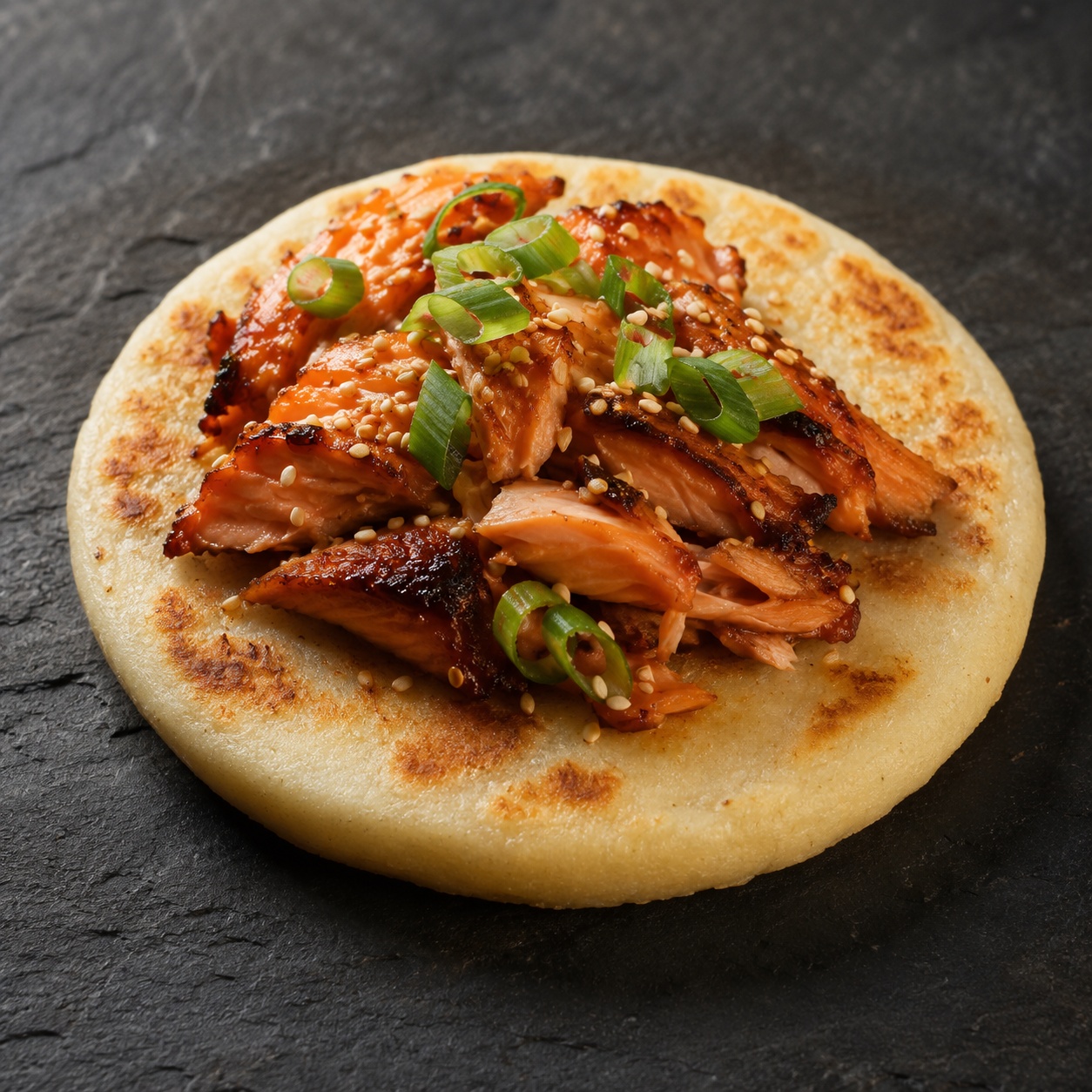 Arepa with Miso Glazed Salmon — Japanese Fusion Gluten-Free Dinner