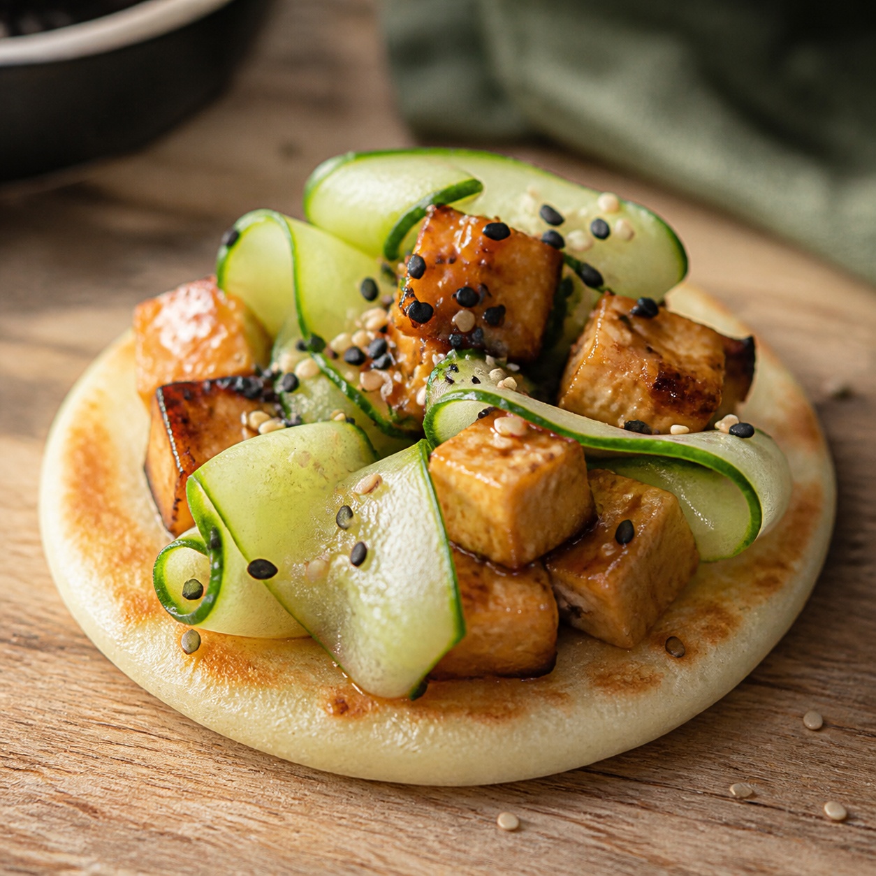 Miso Sesame Tofu Cucumber Arepa — gluten-free arepa recipe