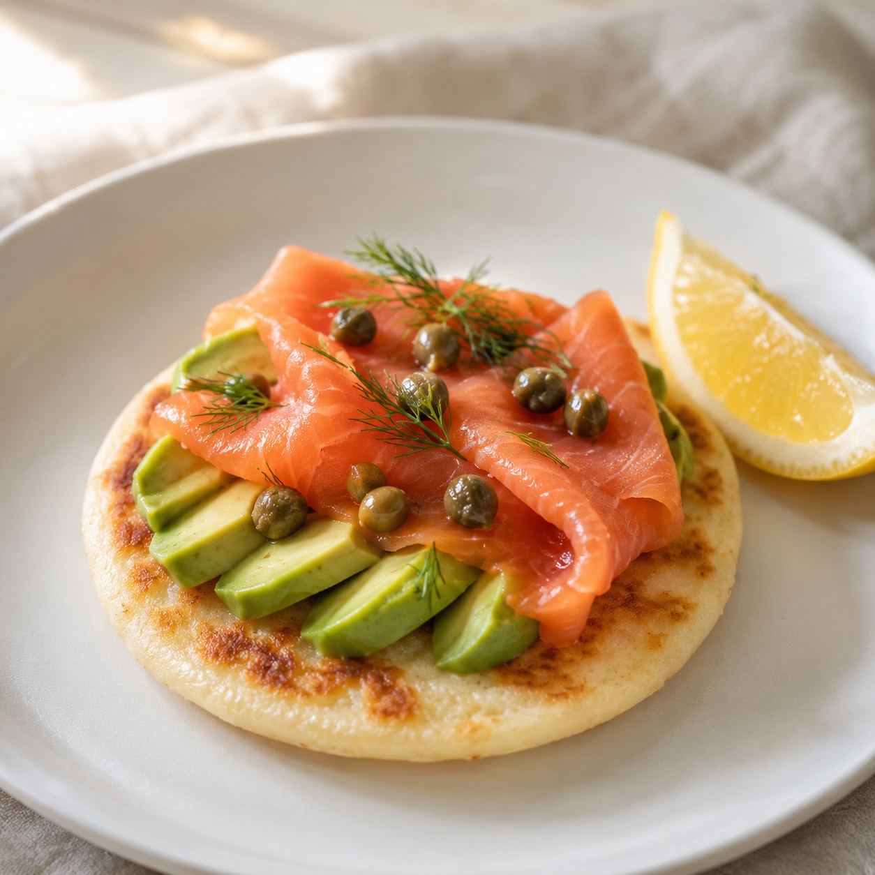 Smoked Salmon, Avocado and Capers Arepa — Gluten-Free Brunch
