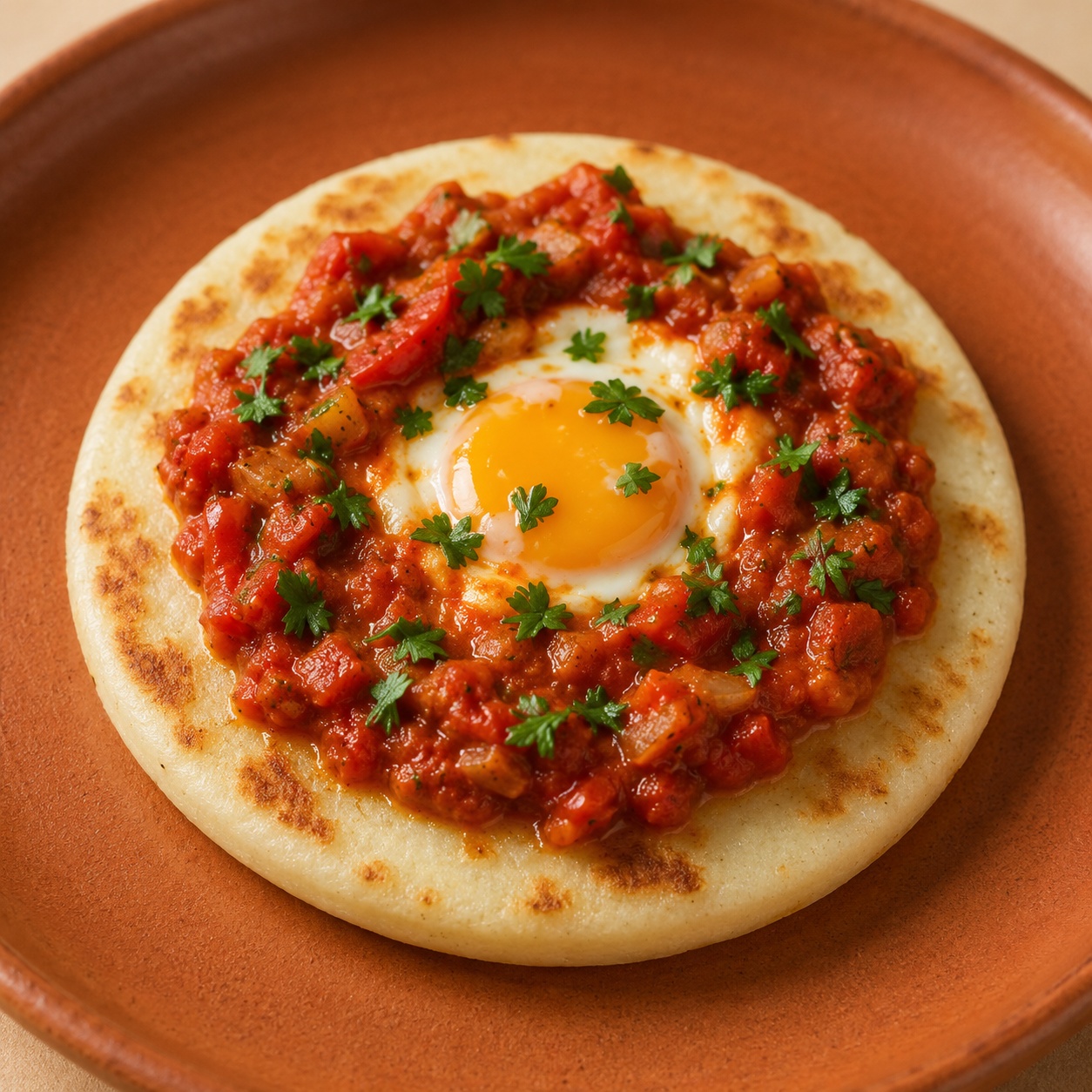 Shakshuka Egg Arepa — Middle Eastern Gluten-Free Brunch