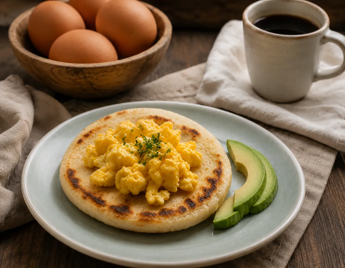 Zavor arepa with eggs and avocado
