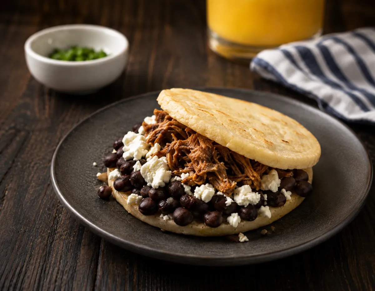 Zavor arepa with beans cheese and meat