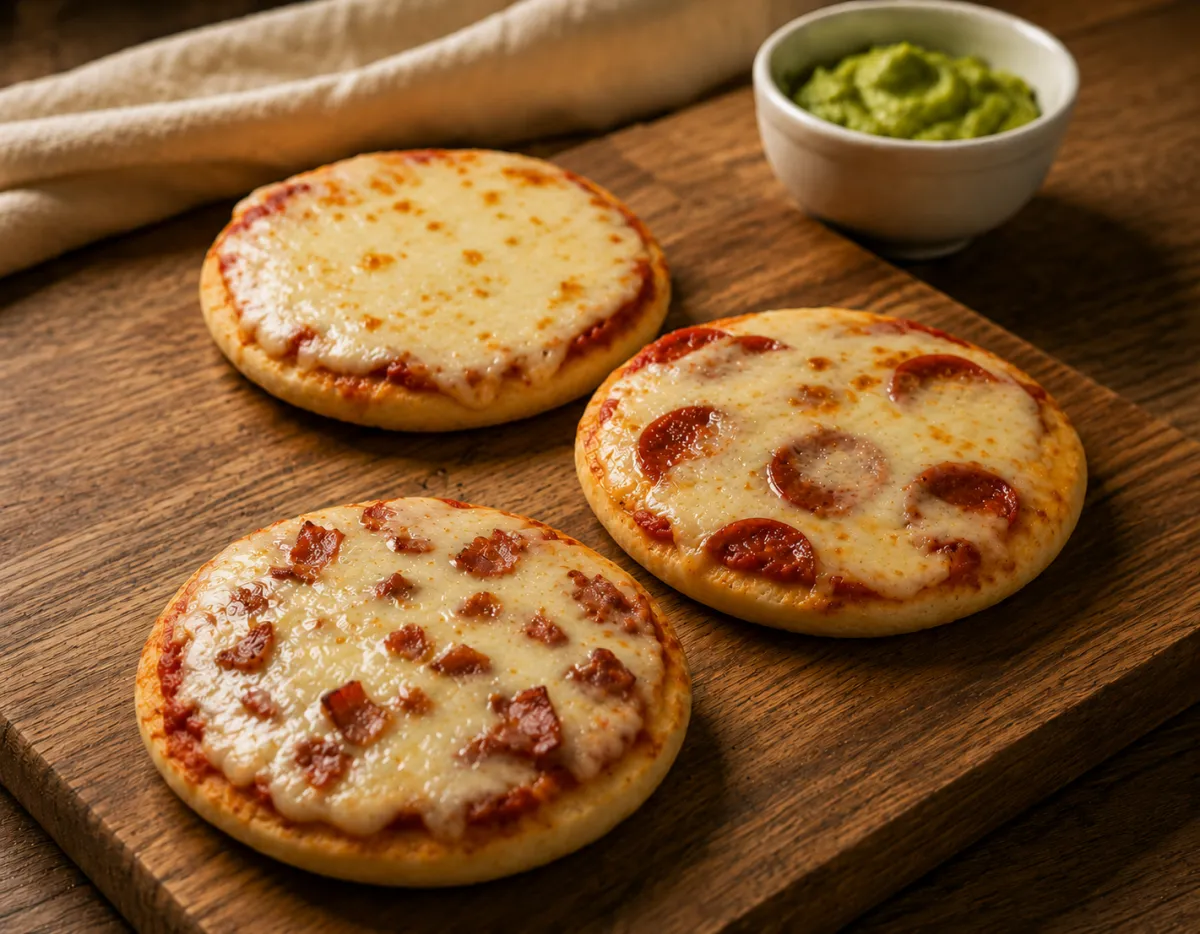 arepa mini pizza trio on rustic wood
