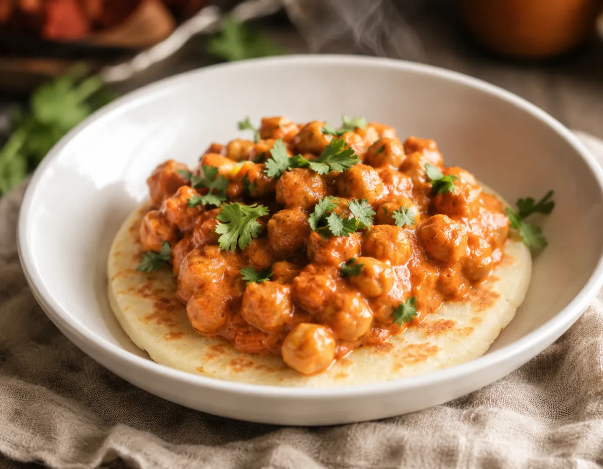 Arepa with Tikka Masala Chickpeas — Vegan Indian Fusion