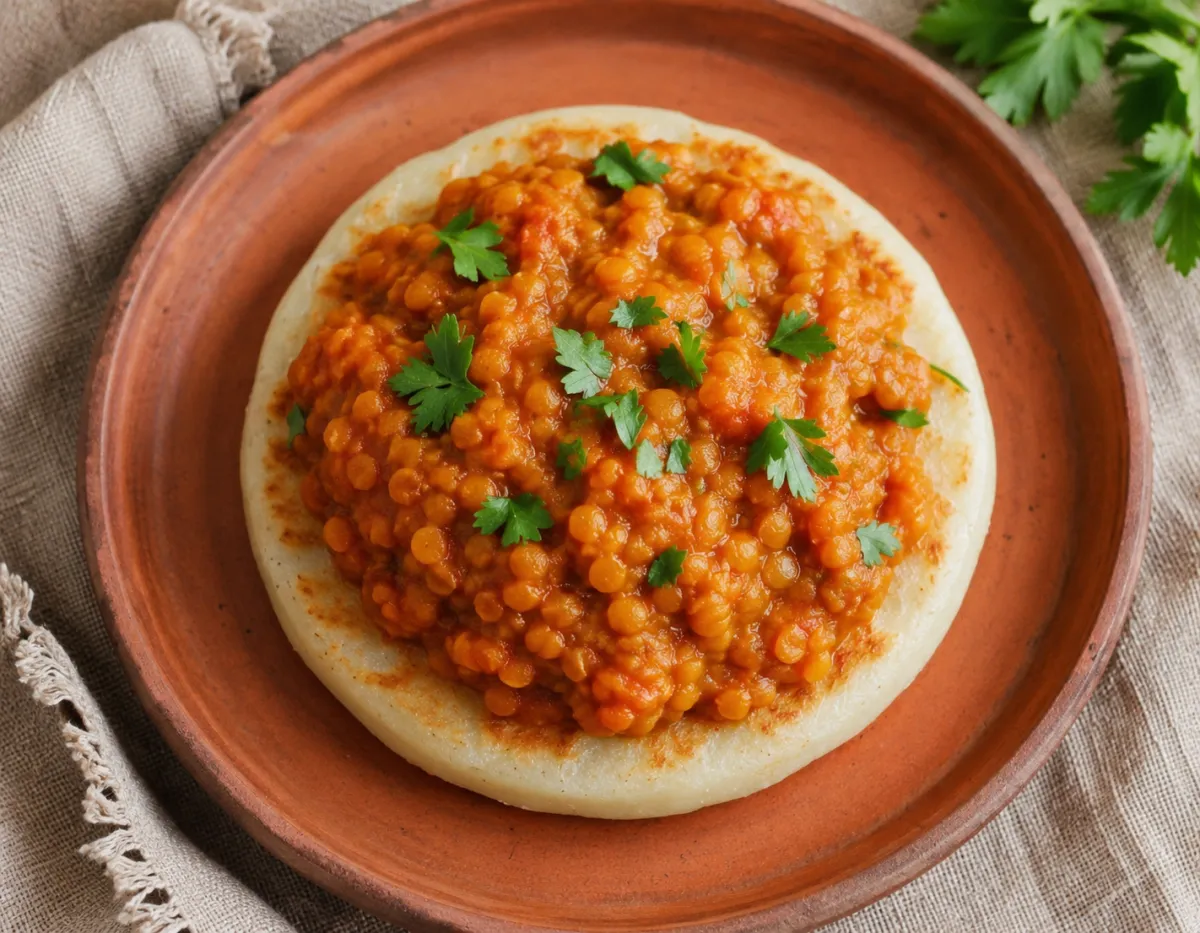 Arepa with Ethiopian Misir — Spiced Red Lentils on a Gluten-Free Arepa