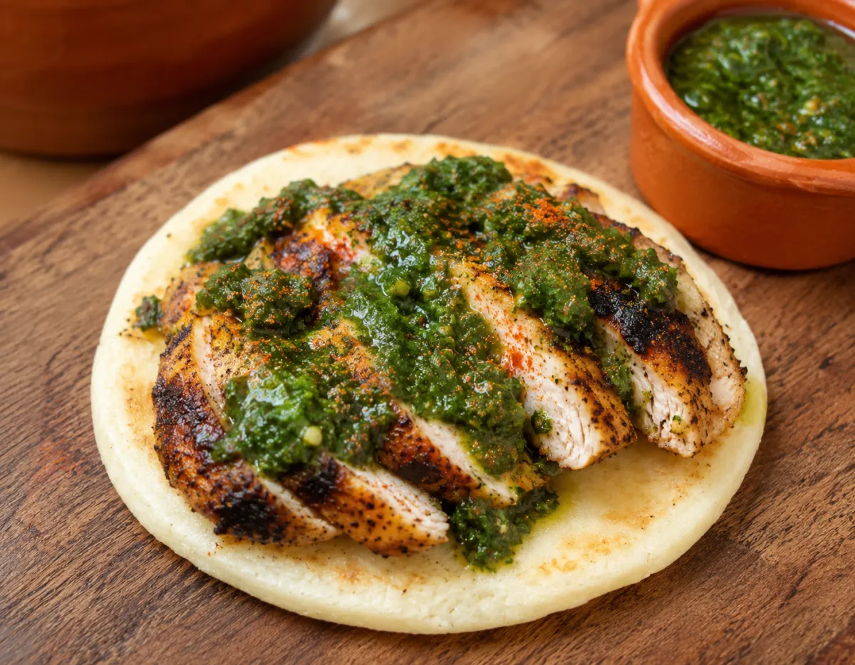 Arepa with Moroccan Chermoula Chicken — North African Spices on a Colombian Arepa