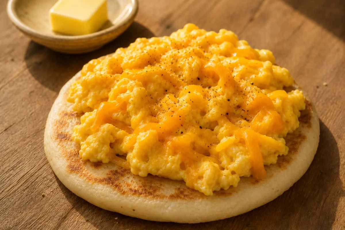 Scrambled Eggs and Cheddar Arepa — Gluten-Free Breakfast in 10 Minutes