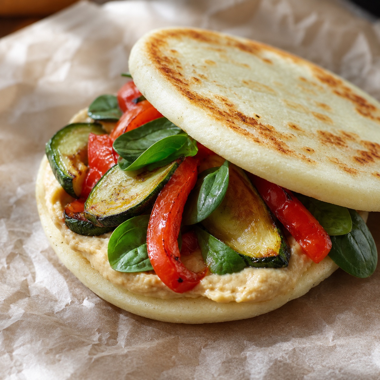 Roasted Veggie and Hummus Arepa Wrap — Vegan Gluten-Free On-the-Go