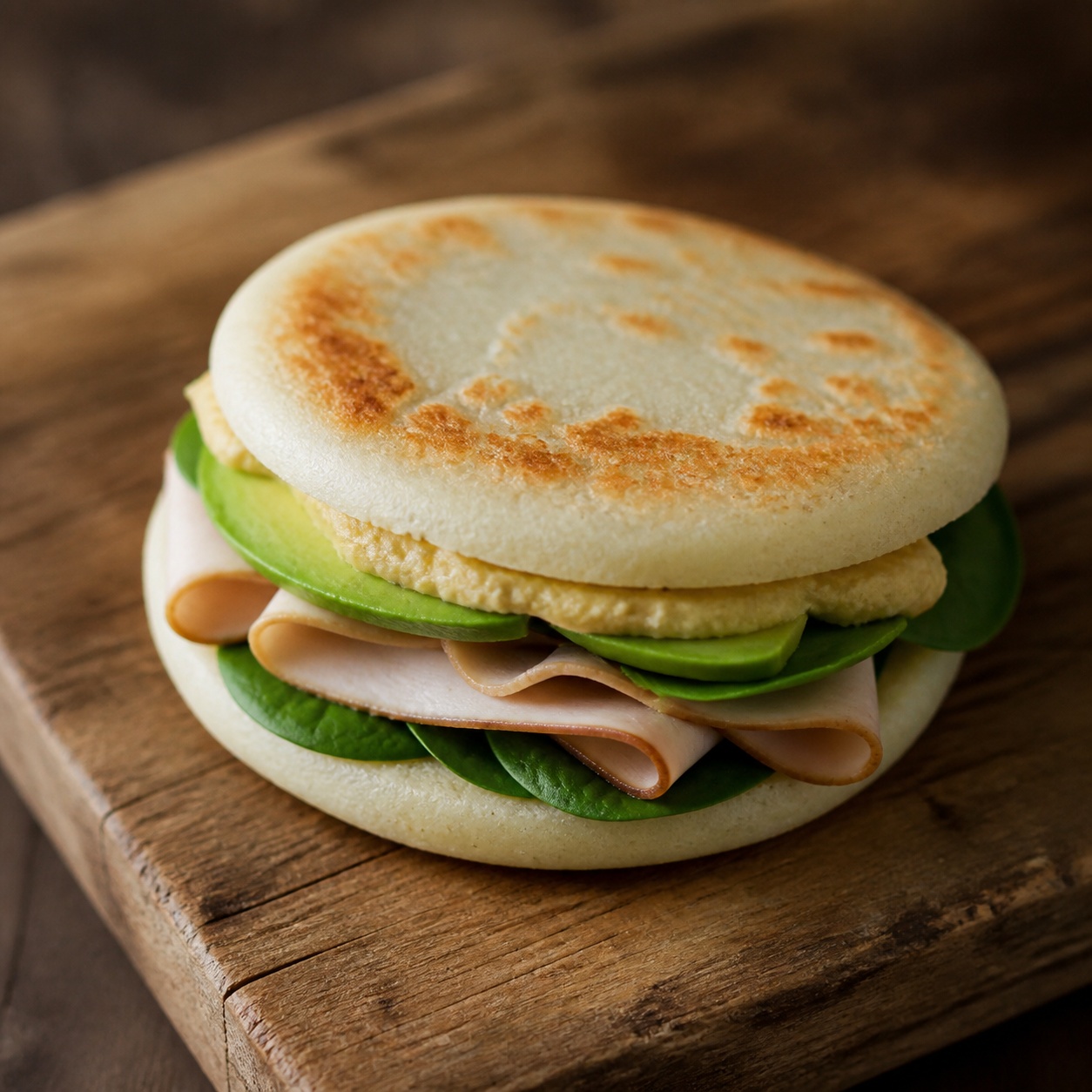 Turkey Avocado Hummus Arepa Sandwich — gluten-free arepa recipe
