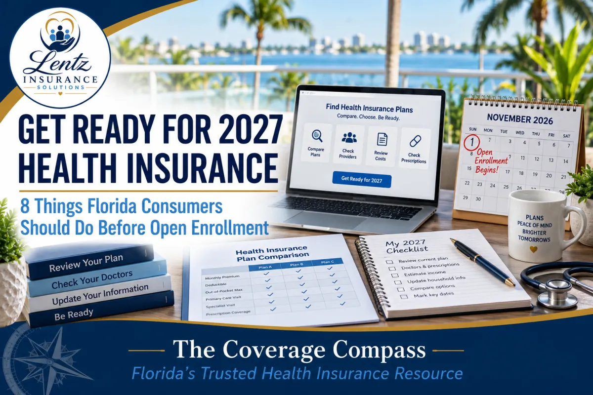 Florida consumer preparing for 2027 health insurance Open Enrollment by reviewing plan options and coverage information