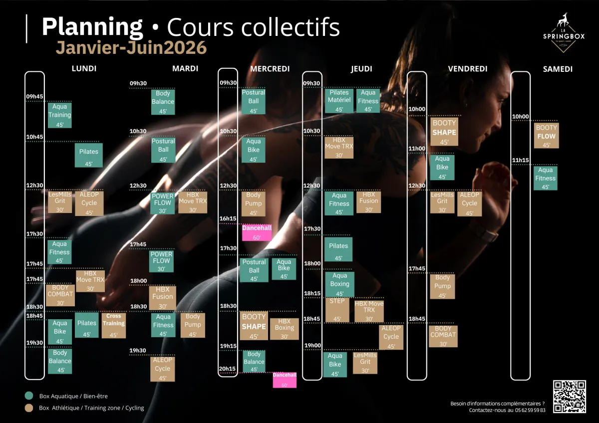 Planning des cours SpringBox Auch - aperçu hebdomadaire