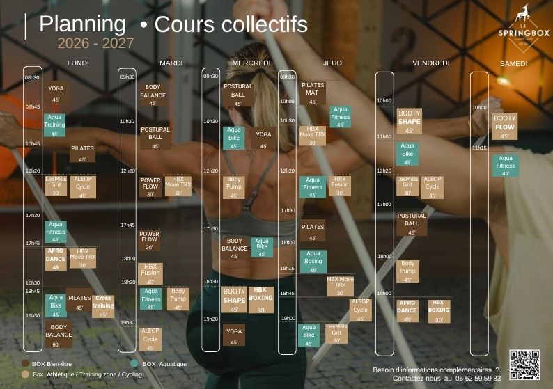 Planning des cours SpringBox Auch - aperçu hebdomadaire