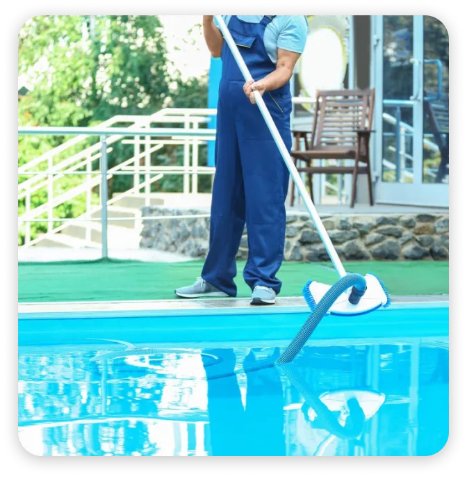 a pool with blue water is shown from above