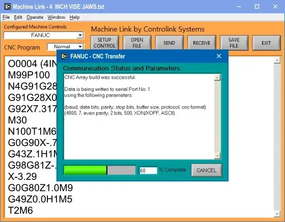 Machine Link - transfering CNC file (60% complete)