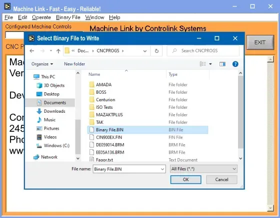 Sending Binary files is easy - simply select the desired Binary file from the list.