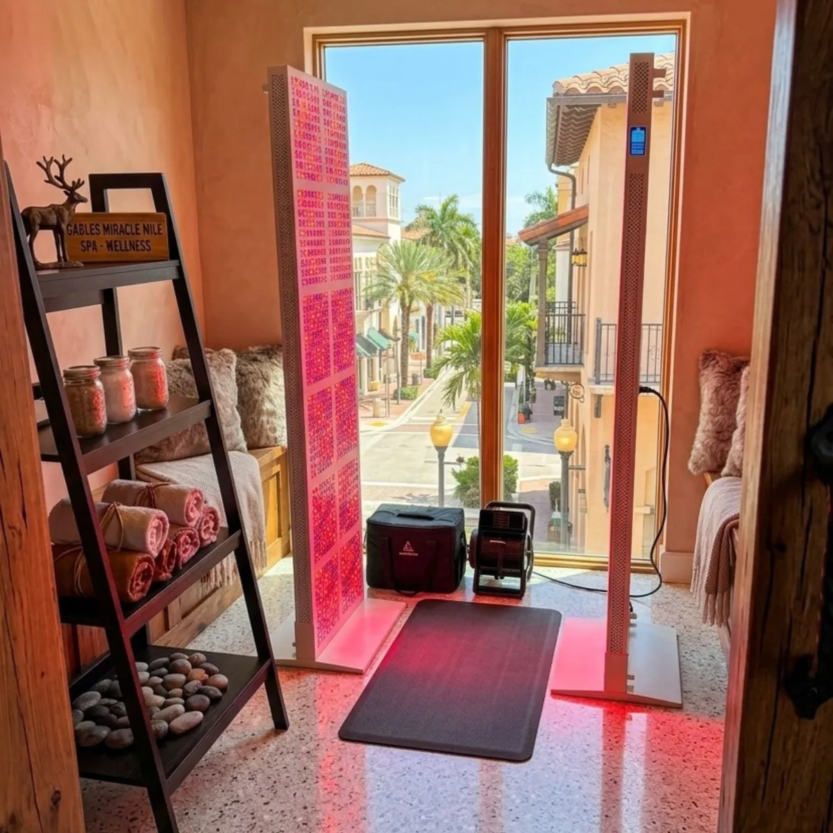 Commercial red light recovery equipment installed in an upscale wellness facility