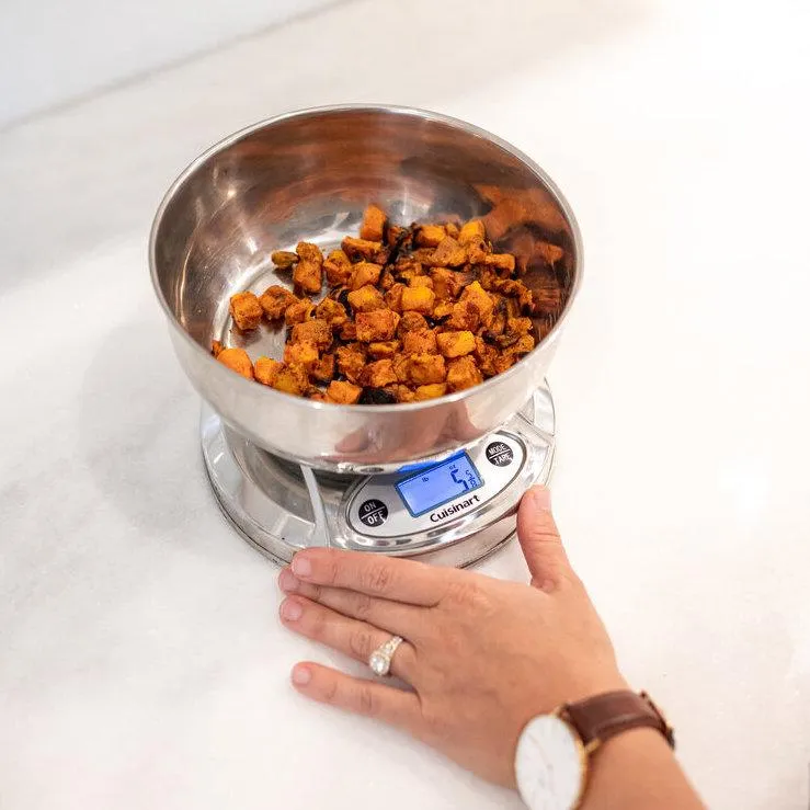 healthy snack weighed on kitchen scale