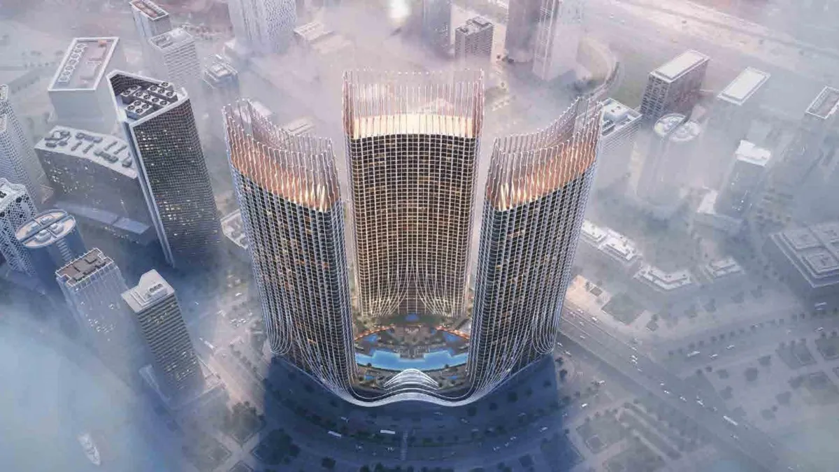 A view of a city skyline from a bridge