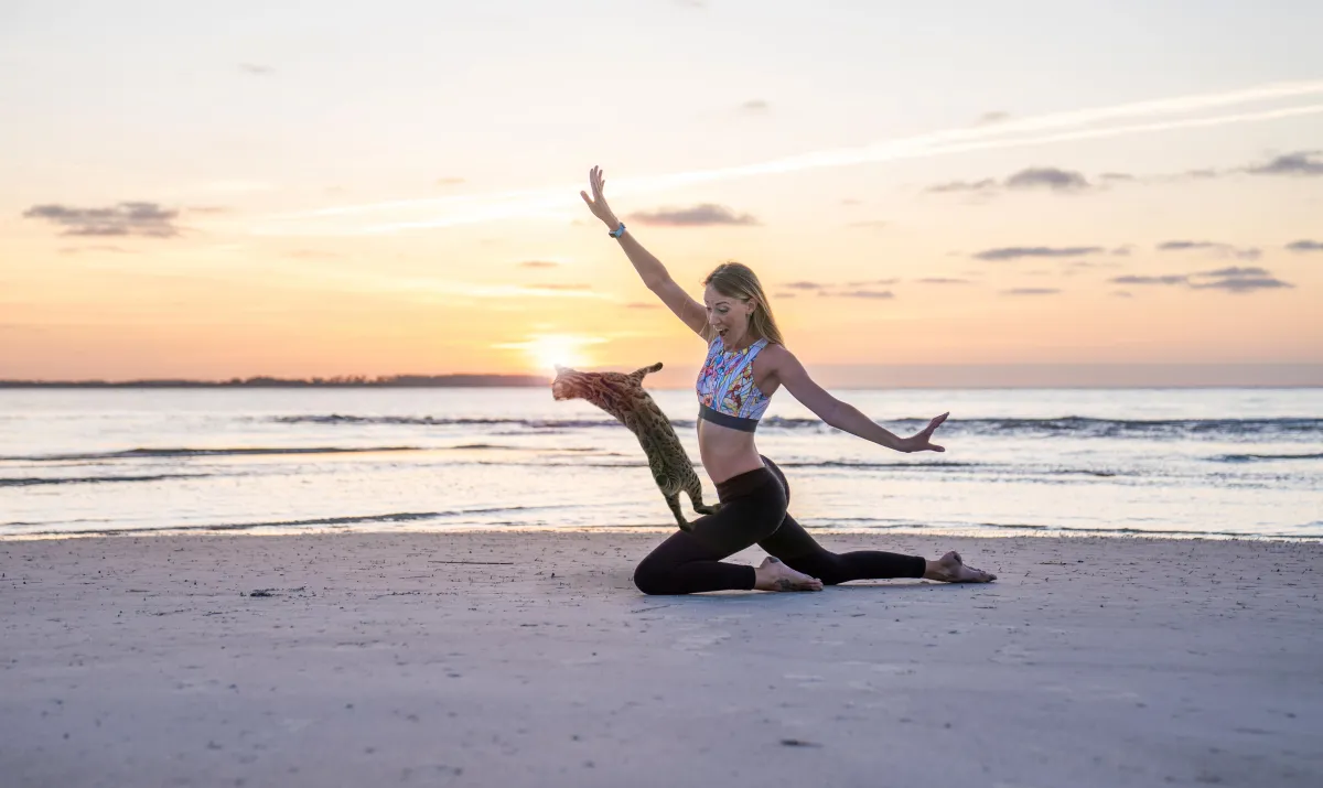 Nina and Flounder doing ballet on the beach