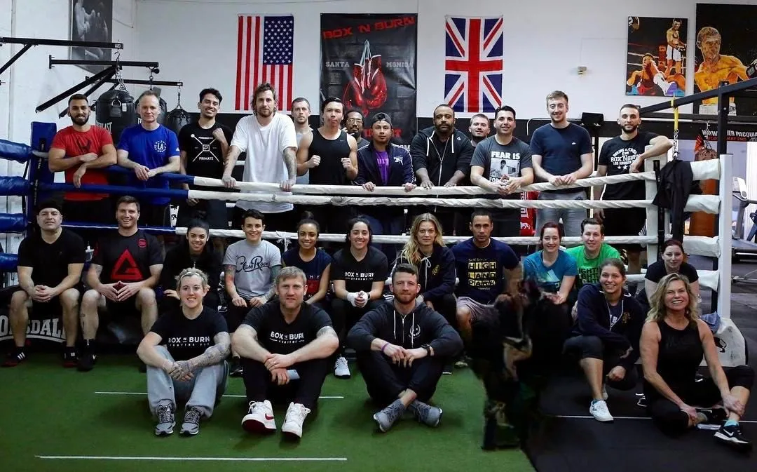 Group of young personal trainers attending an in person boxing for fitness certification course in West Los Angeles taught by Tony Jeffries.