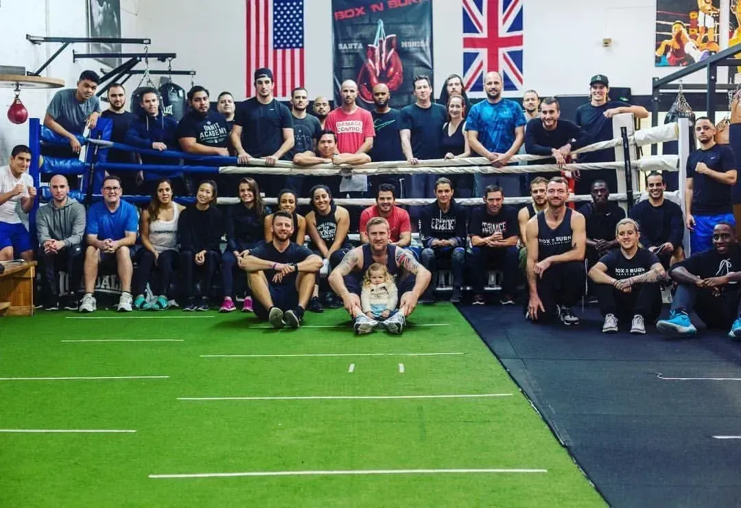 Group of young personal trainers attending an in person boxing for fitness certification course in West LA taught by Tony Jeffries.